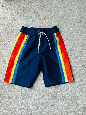Hanna Andersson Board Swim Shorts, UPF 50+, Navy/Multi - Size 110 (US 5) (VGUC)